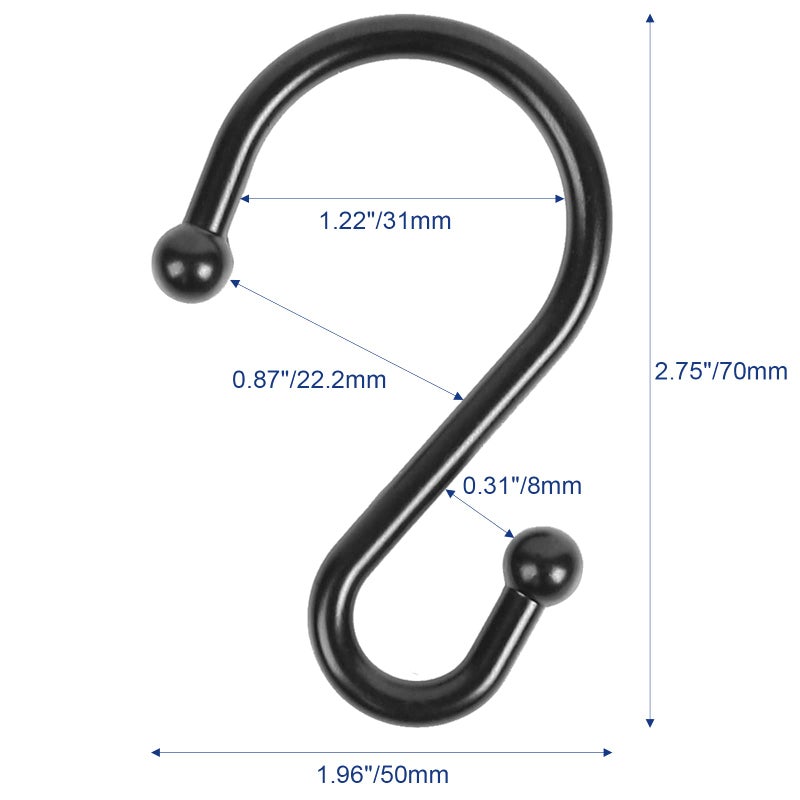 Gidse Metal Shower Curtain Hooks  Set of 12  Rust Proof Shower Curtain Hooks Rings  Durable S Shaped Hooks Hangers for Shower Curtains  Kitchen Utensils  Clothes  Towels (Black) - Image 5